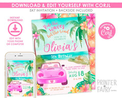 Beach Birthday Invitation, Tropical Surf Party, Editable Template (Digital Download)