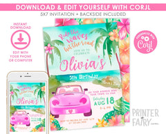 Beach Birthday Invitation, Tropical Surf Party, Editable Template (Digital Download)