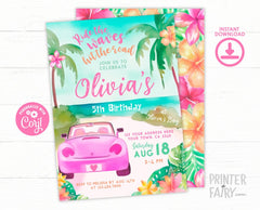 Beach Birthday Invitation, Tropical Surf Party, Editable Template (Digital Download)
