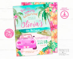 Beach Birthday Invitation, Tropical Surf Party, Editable Template (Digital Download)