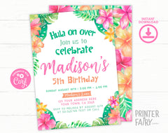 Editable Luau Birthday Invitation, Tropical Floral Design (Digital Download)