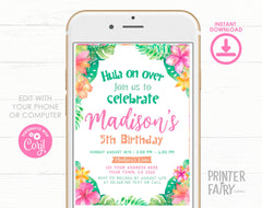Editable Luau Birthday Invitation, Tropical Floral Design (Digital Download)
