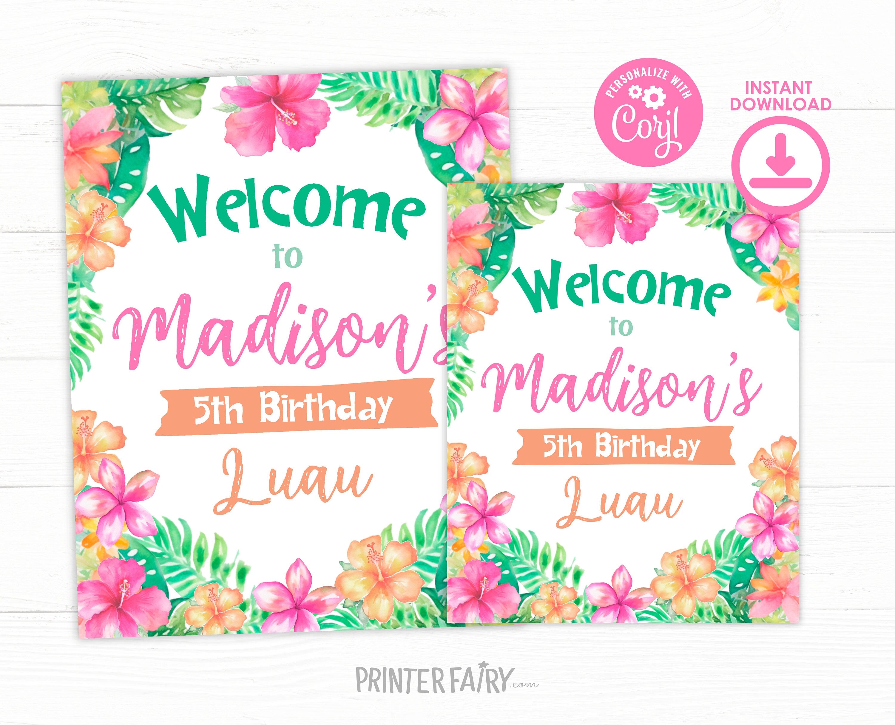 Luau Welcome Sign Editable Template, Customize for any Event, INSTANT DOWNLOAD