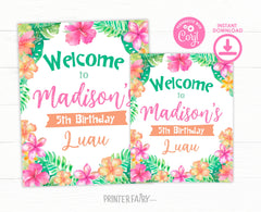 Luau Welcome Sign Editable Template, Customize for any Event, INSTANT DOWNLOAD