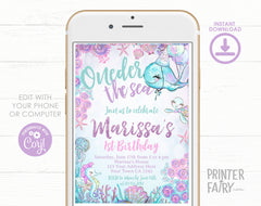 Under The Sea 1st Birthday Invitation, Whale Party (Editable, Instant Download, Printable)