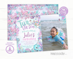 Under The Sea Birthday Invitation, Photo, Turtle, Editable Template (Digital Download)