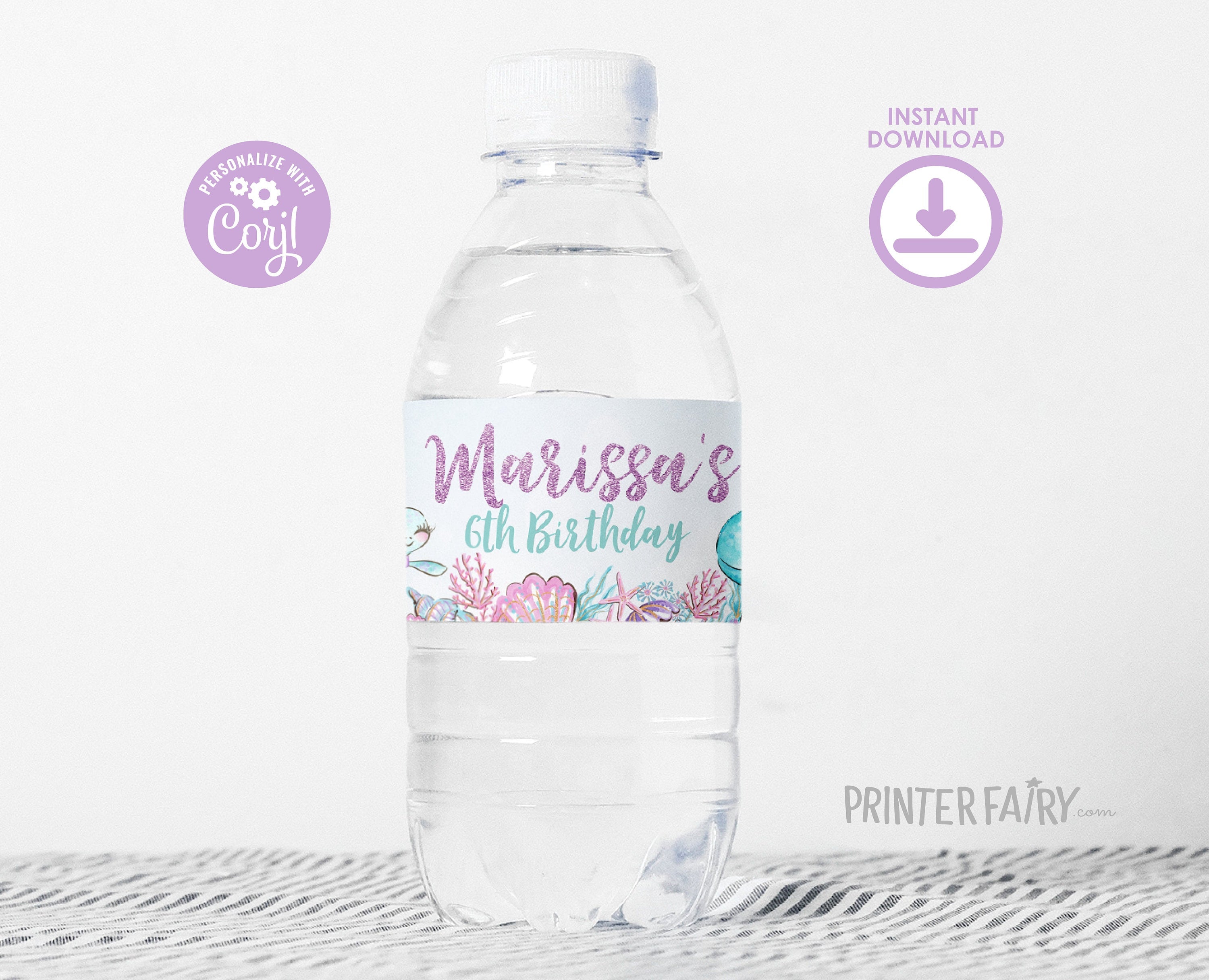 Under The Sea Birthday Water Bottle Label, Editable Template Mermaid Theme (Digital Instant Download)