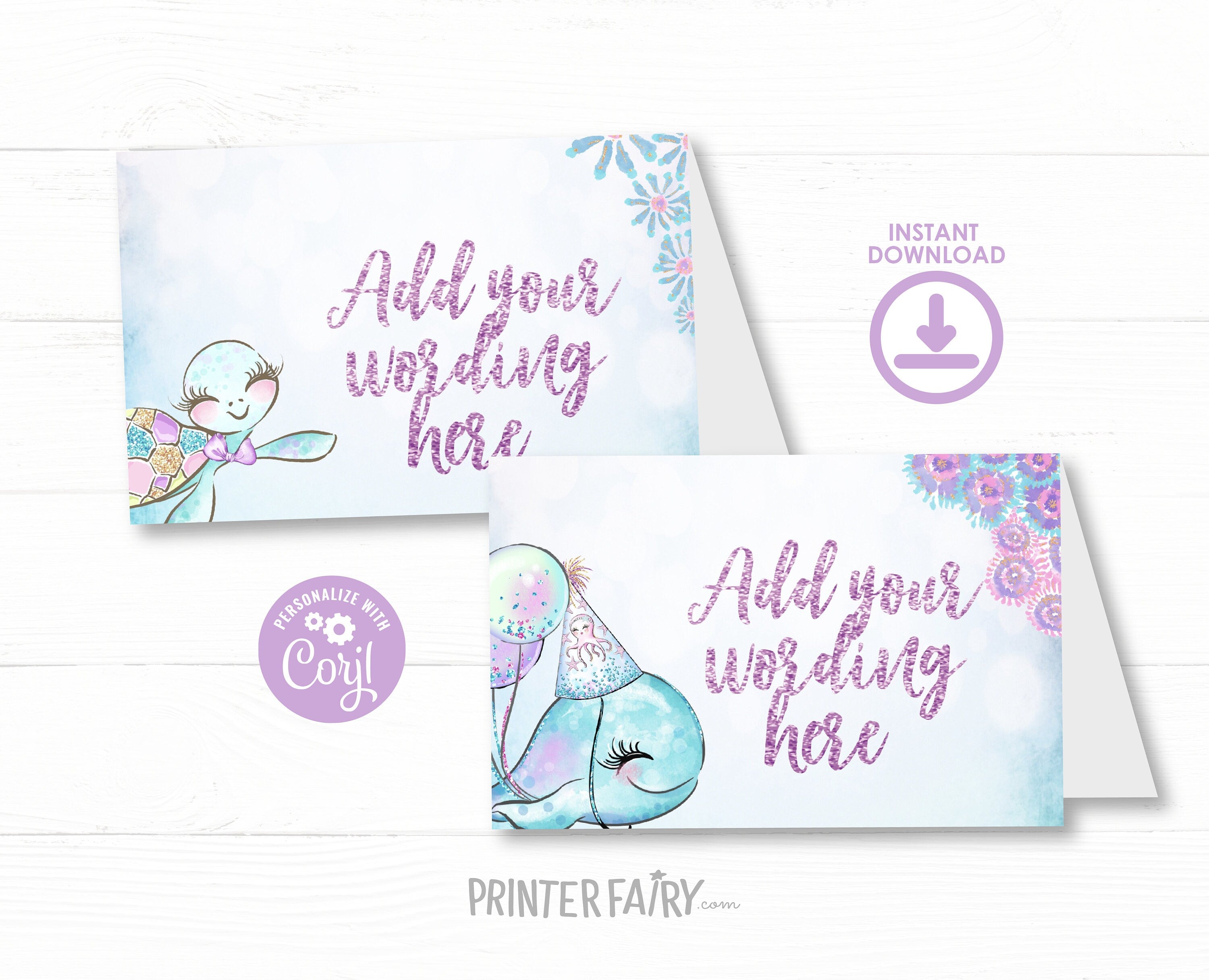Under The Sea Party Food Tents, Sea Animals, Editable Labels (Instant Download Printable
