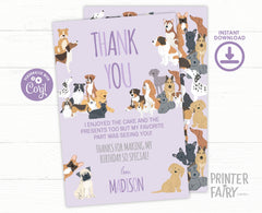 Puppy Birthday Thank You Card, Dog Adoption Party (Editable Digital Item)