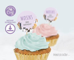 Puppy Adoption Birthday Party Toppers, Editable Round Stickers (Digital Item)