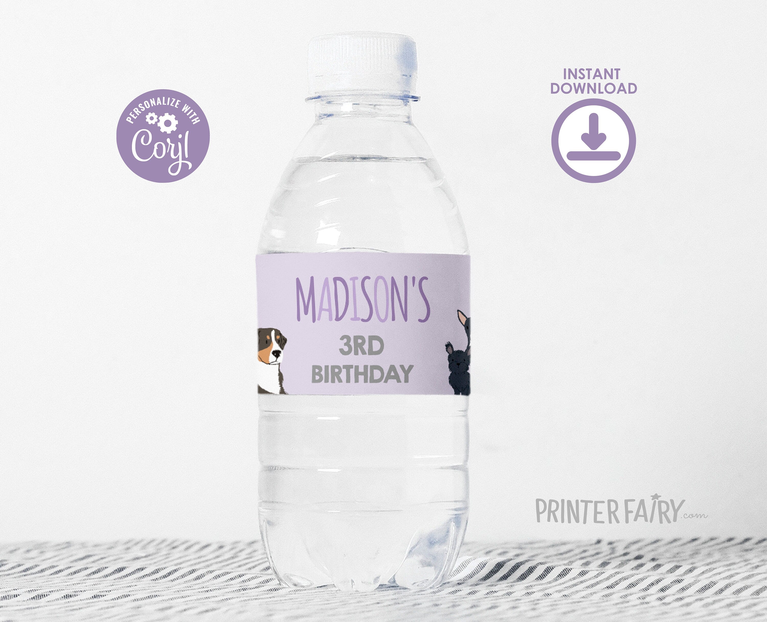 Puppy Adoption Birthday Water Bottle Label, Editable Dog Party (Digital Item)