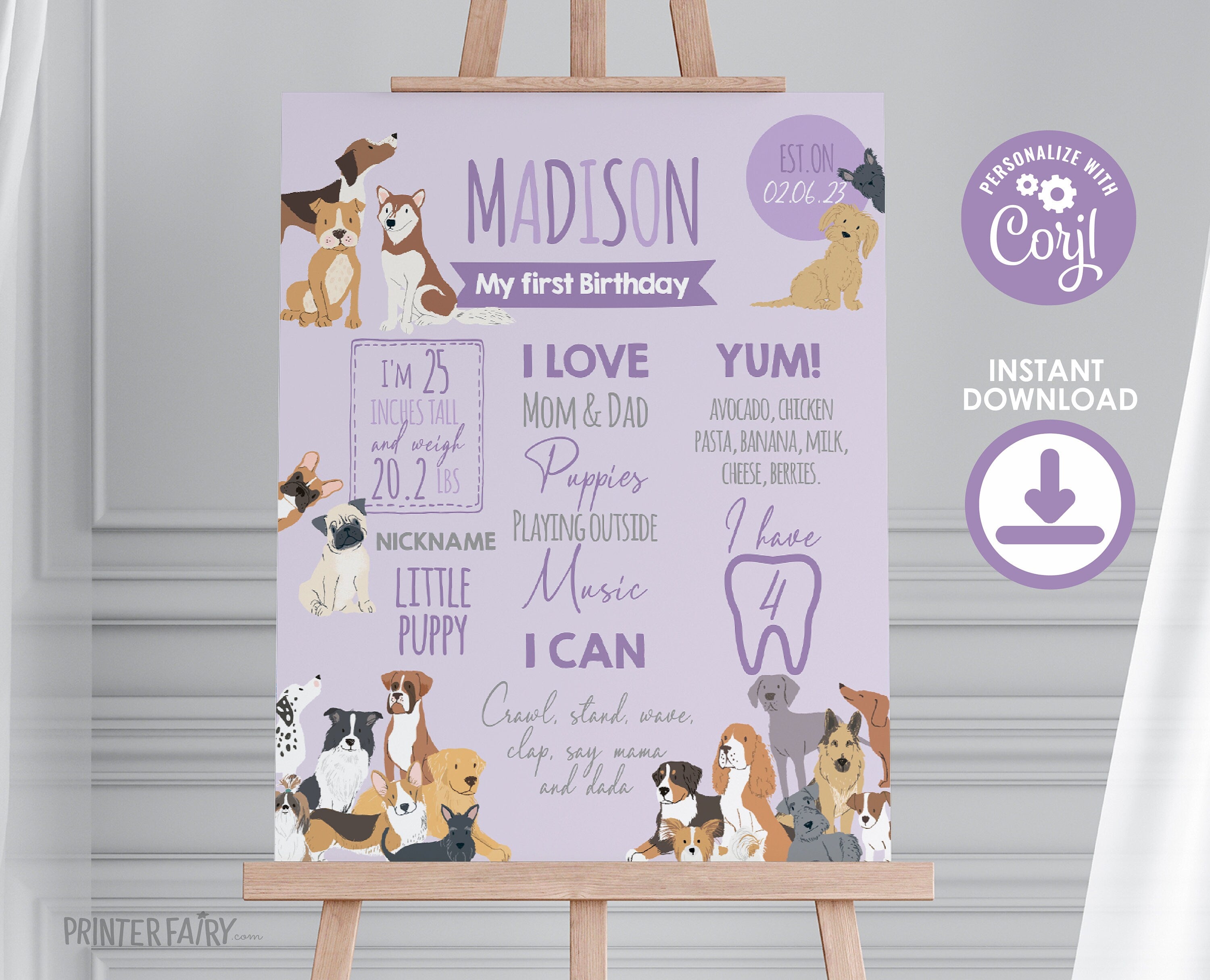 Puppy First Birthday Board, Pet Adoption Party, Editable Milestones Chart (Digital)