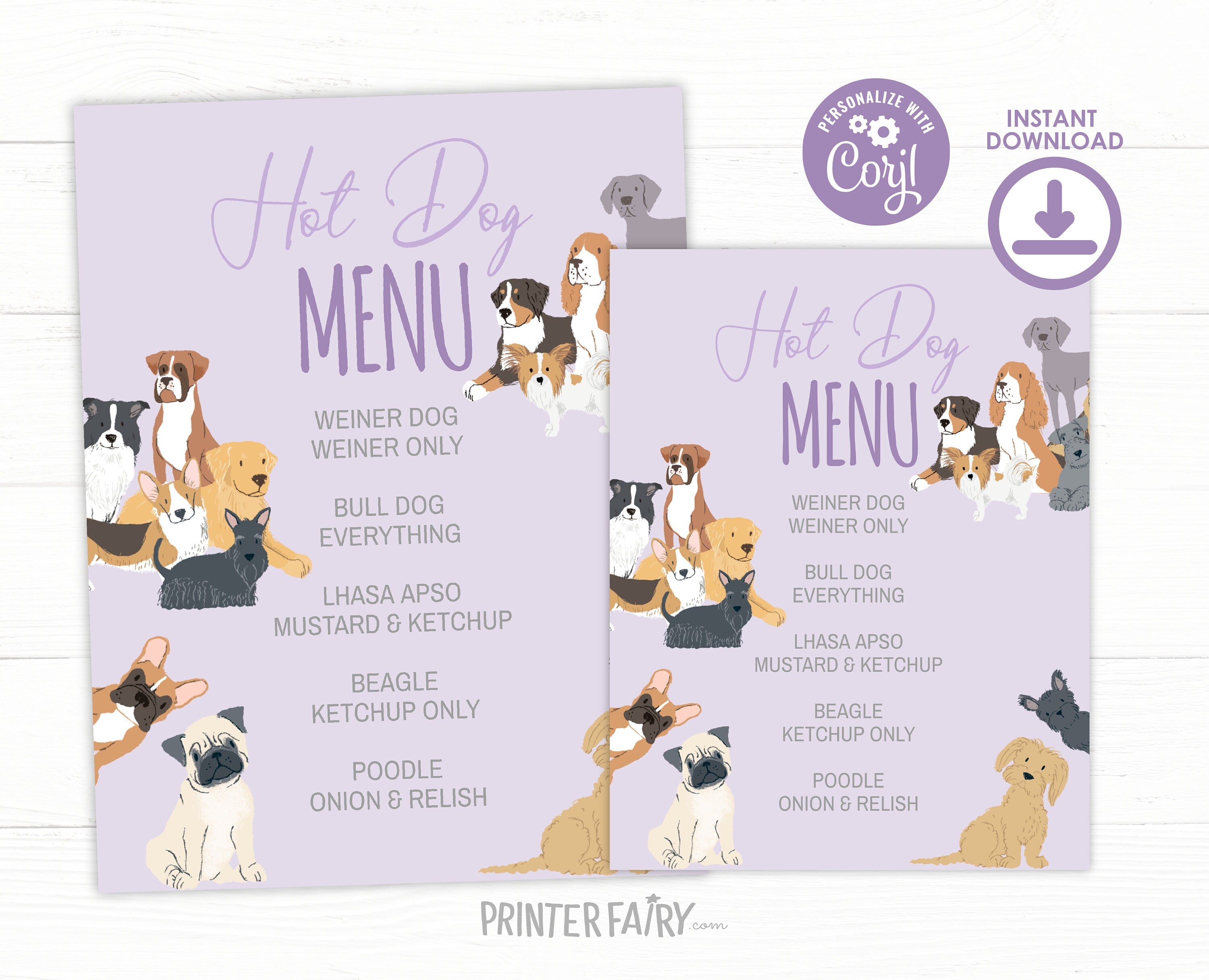Puppy Adoption Party Menu, Dog Birthday Food Sign (Editable Digital)