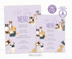 Puppy Adoption Party Menu, Dog Birthday Food Sign (Editable Digital)