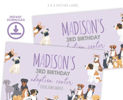 Puppy Adoption Birthday Gable Box Label, Editable Pet Party Favor (Digital Item)
