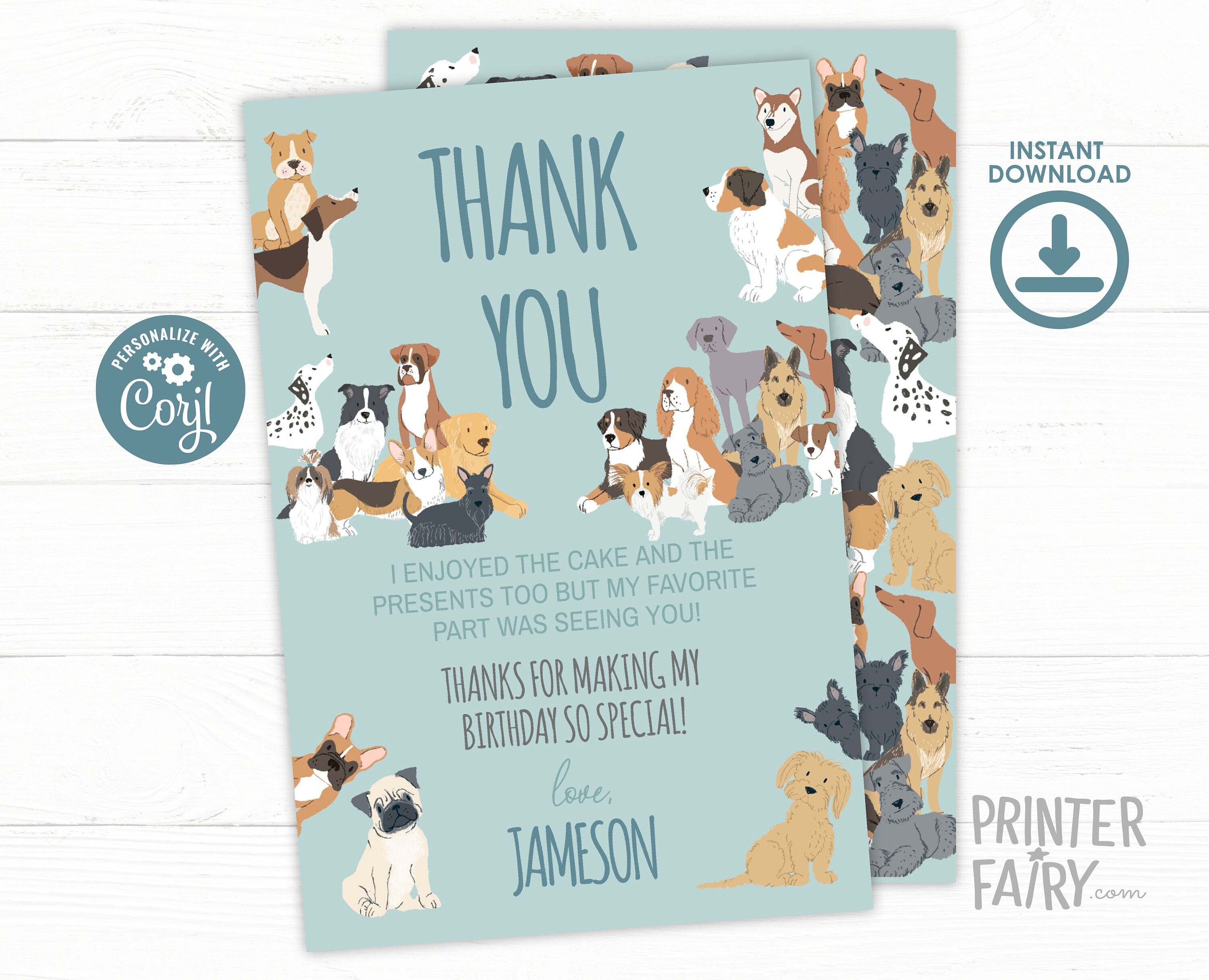 Puppy Adoption Thank You Card, Dog Birthday Paw-ty (Editable Digital Item)