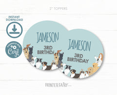 Puppy Adoption Birthday Party Toppers, Editable Dog Stickers (Digital Item)