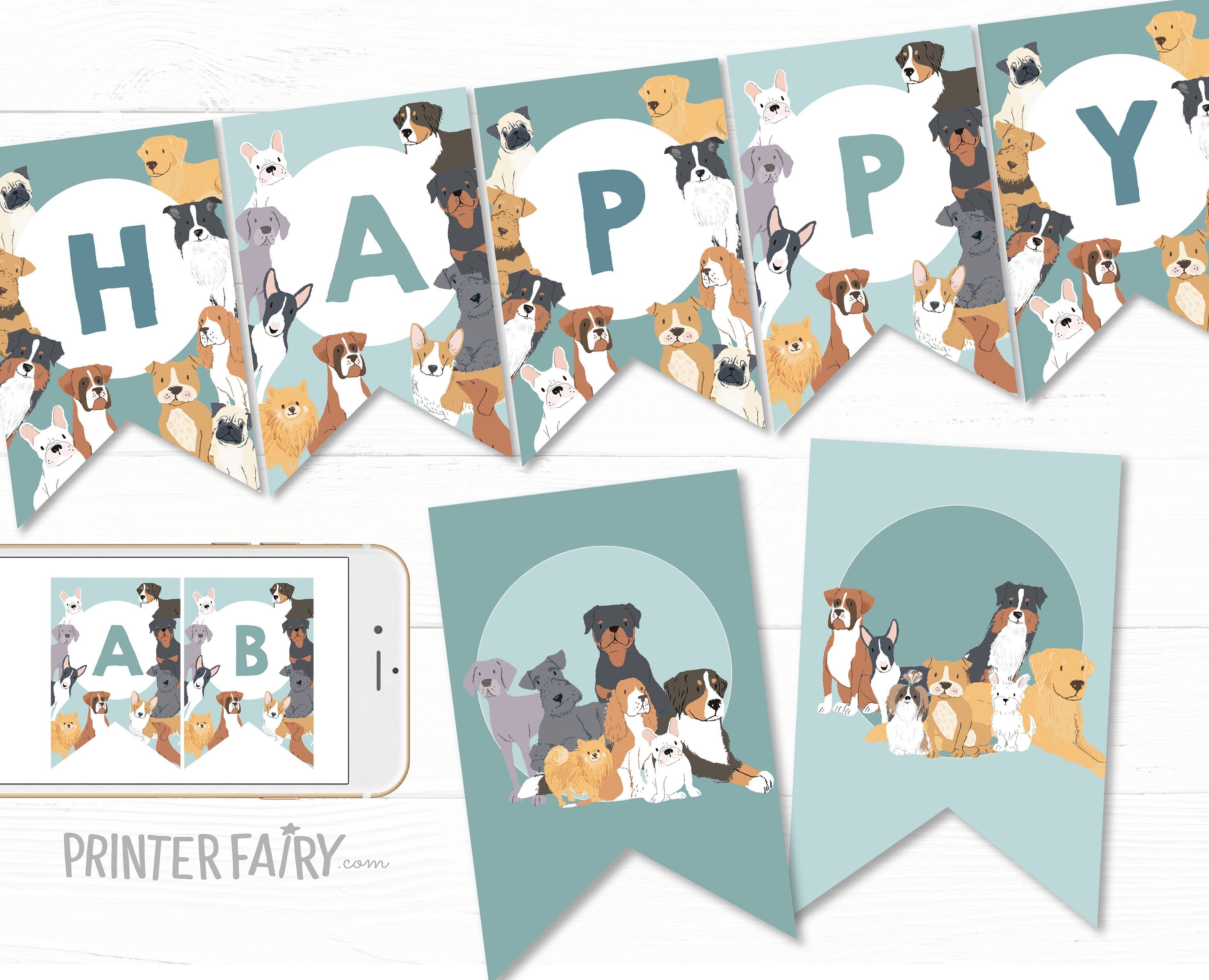 Puppy Birthday Party Editable Banner Template, Pet Adoption Party, Instant Download