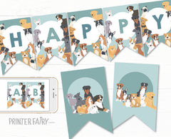 Puppy Birthday Party Editable Banner Template, Pet Adoption Party, Instant Download