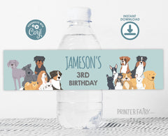 Puppy Birthday Water Bottle Label, Editable Pet Adoption Party (Digital Item)
