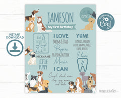 Puppy First Birthday Board, Adoption Party Milestones (Digital)
