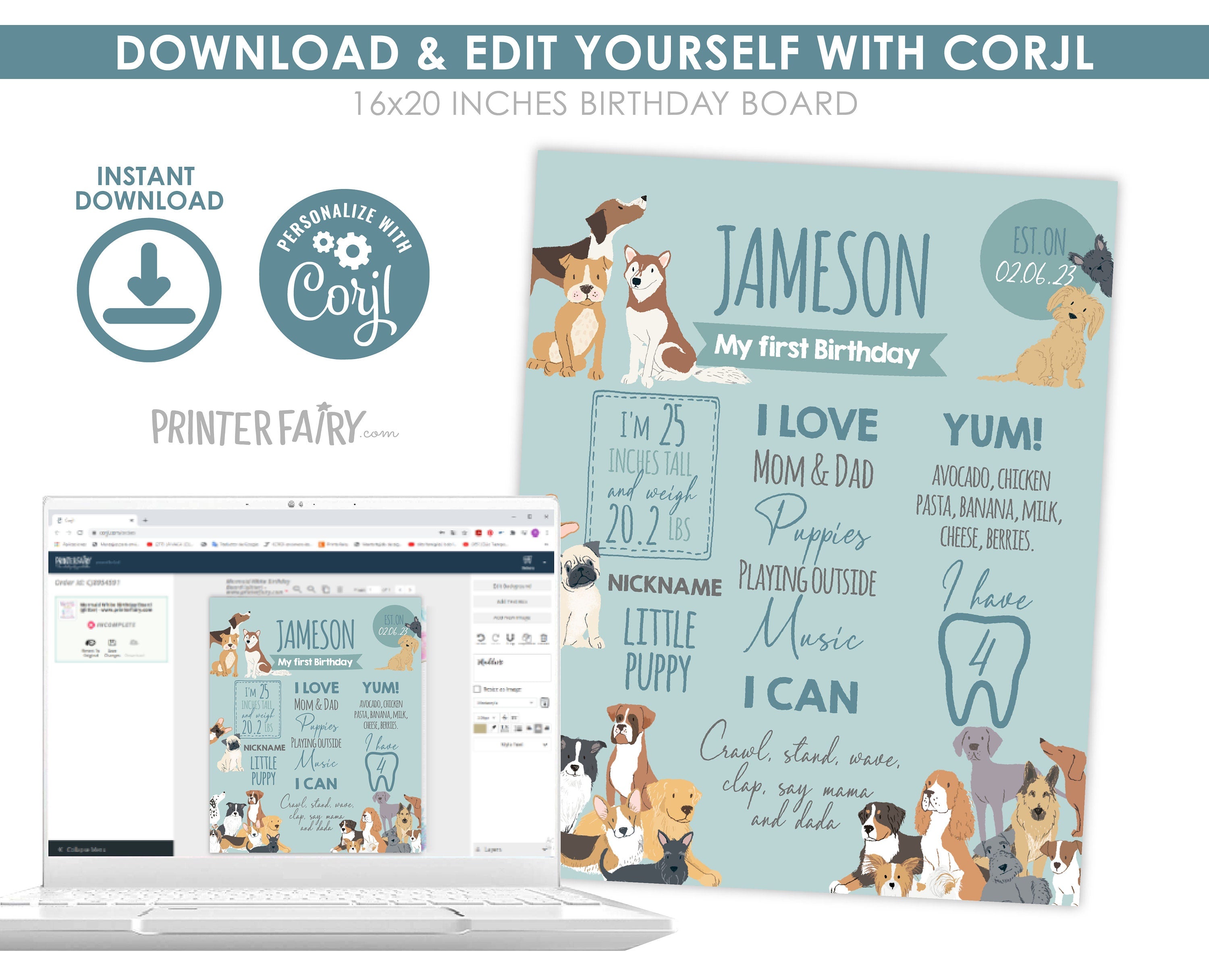 Puppy First Birthday Board, Adoption Party Milestones (Digital)