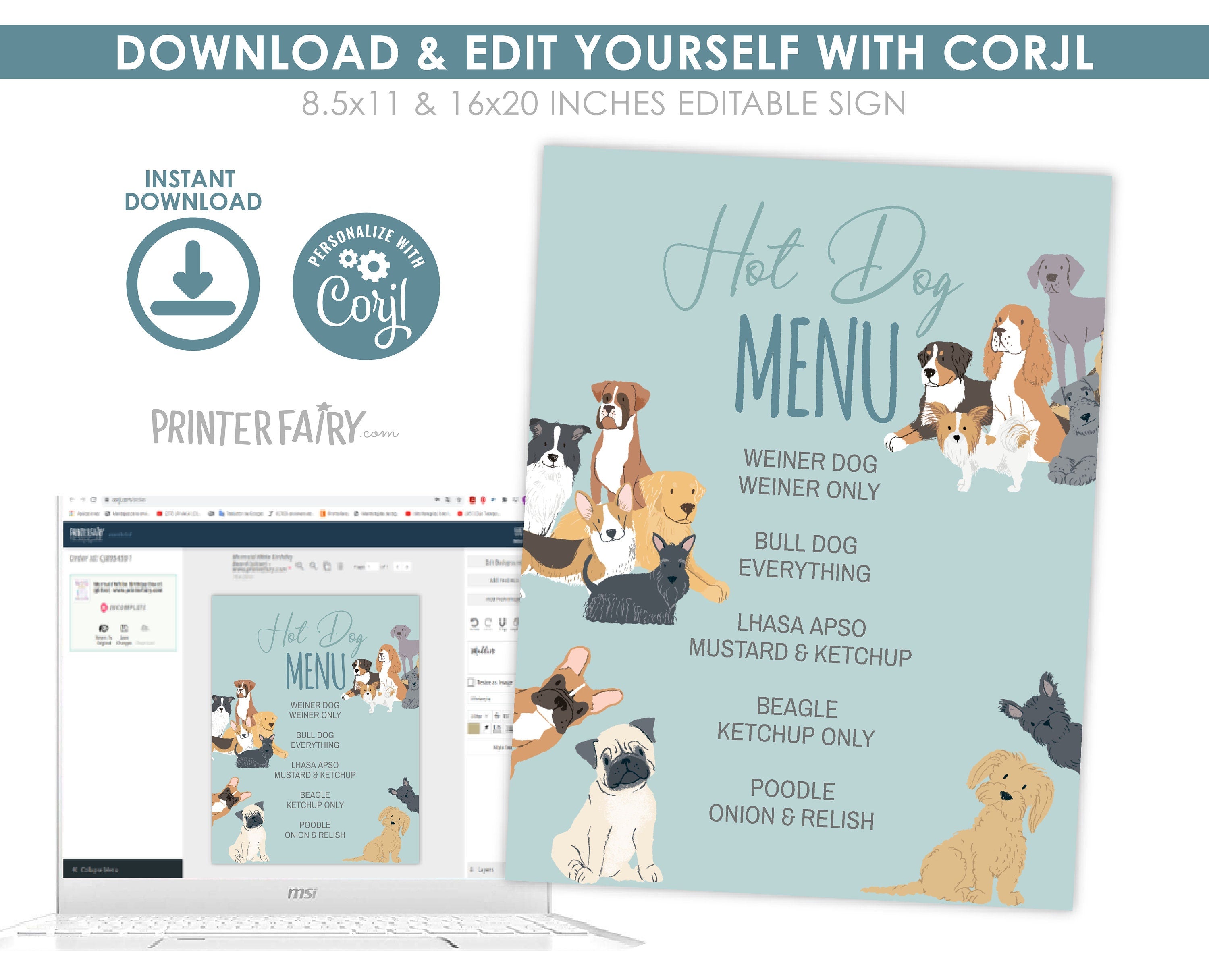 Puppy Adoption Birthday Menu, Editable Dog Party Sign (Digital Download)