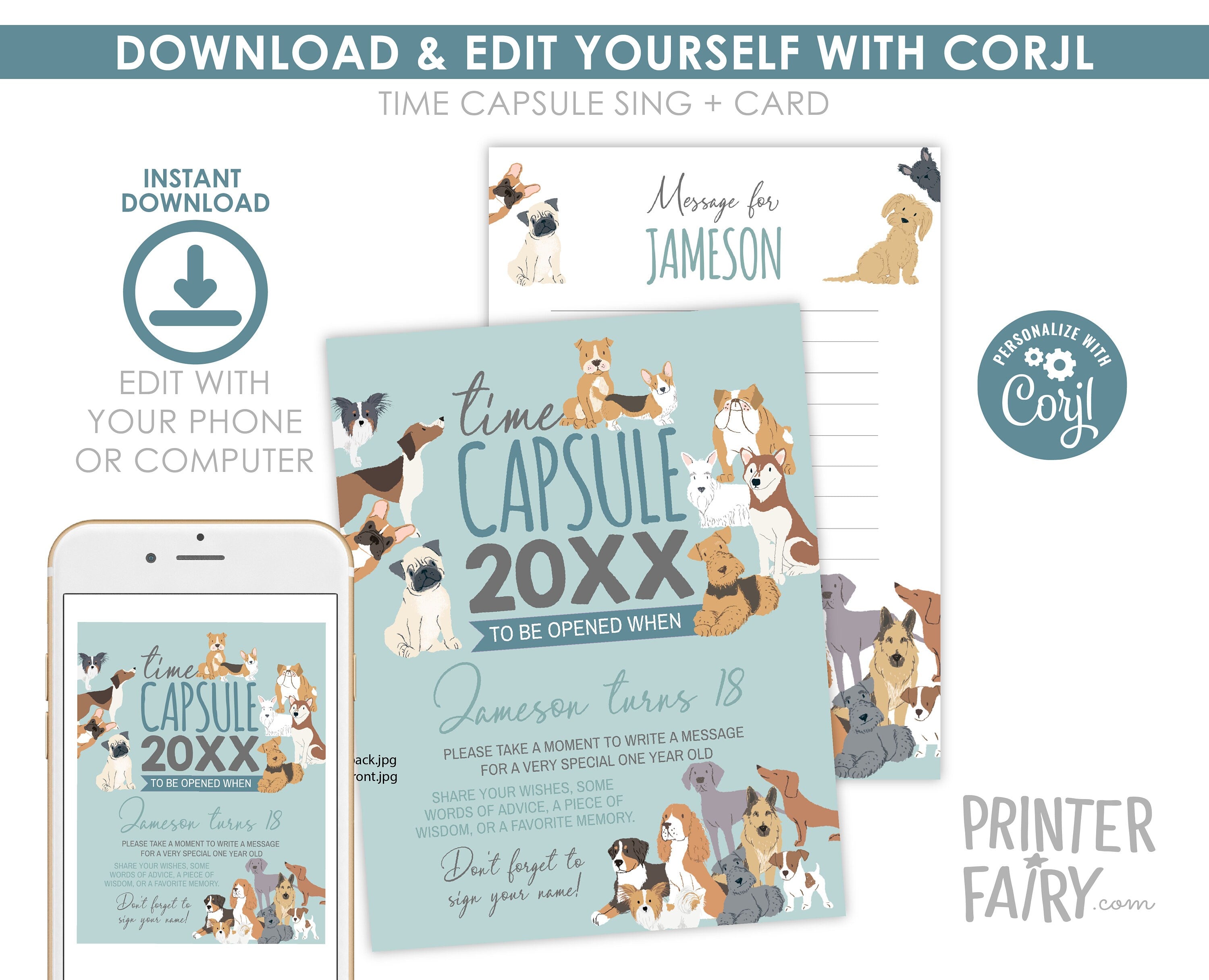 Puppy Adoption Birthday Time Capsule Sign, Pawty Cards (Digital Download)