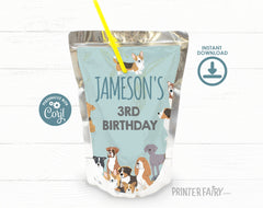 Puppy Adoption Birthday Drink Pouch Label, Editable Pet Party (Digital Item)