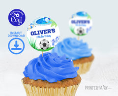 Soccer Pool Party Toppers, Editable Kids Birthday Labels (Digital)