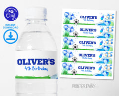 Soccer Pool Party Water Bottle Label, Editable Birthday (Digital)