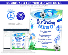 Pool & Soccer Birthday Party Menu, Editable Food Sign (Digital)