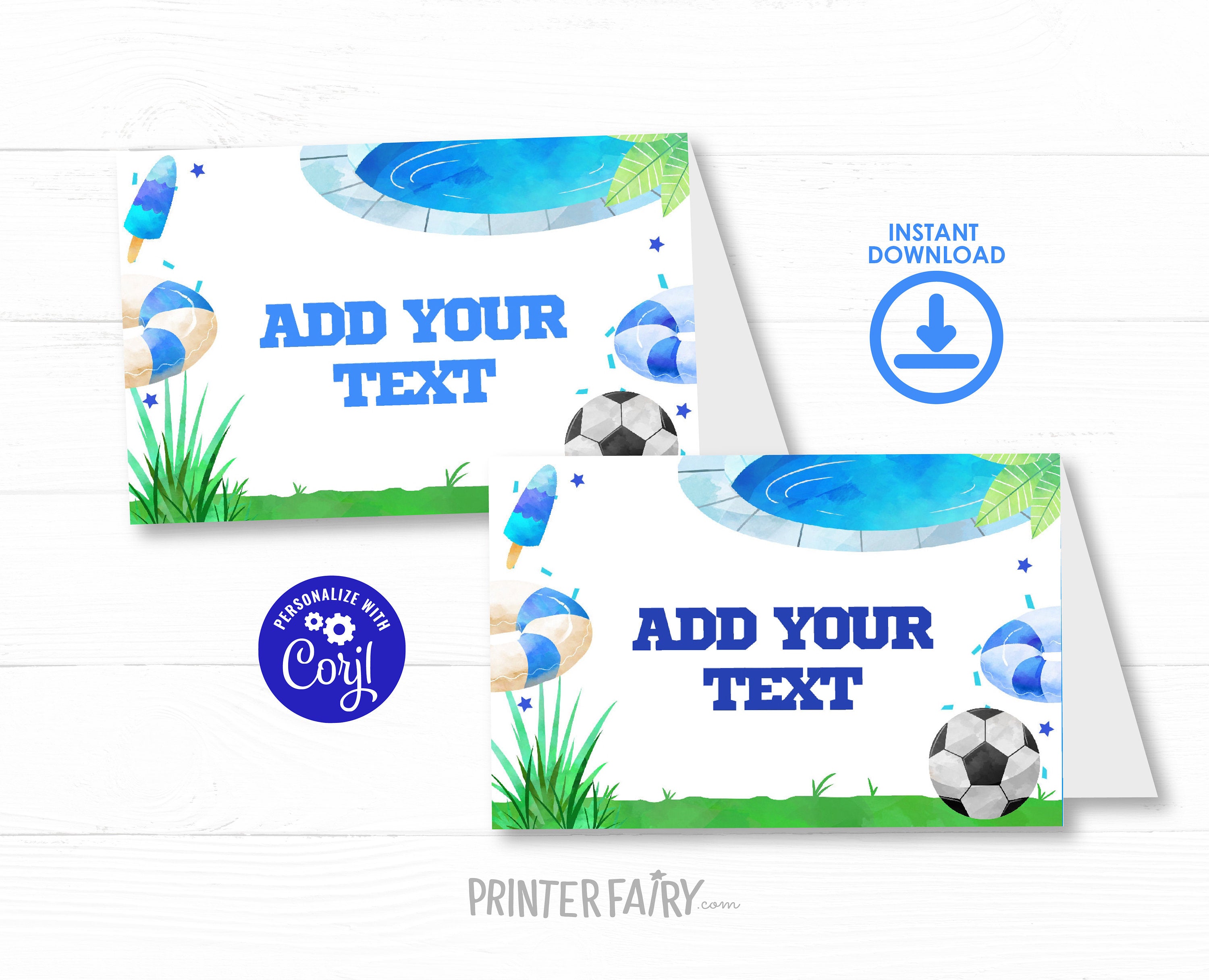 Soccer Pool Party Food Tents, Editable Buffet Labels (Digital Download)
