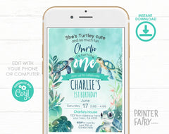 Sea Turtle 1st Birthday Invitation, Under The Sea Party (Editable Digital Template)