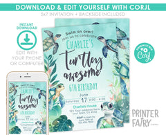 Sea Turtle Birthday Invitation, Under the Sea Party (Editable Digital Download)