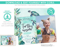 Sea Turtle Birthday Invitation, Under The Sea Party (Editable Digital Template)
