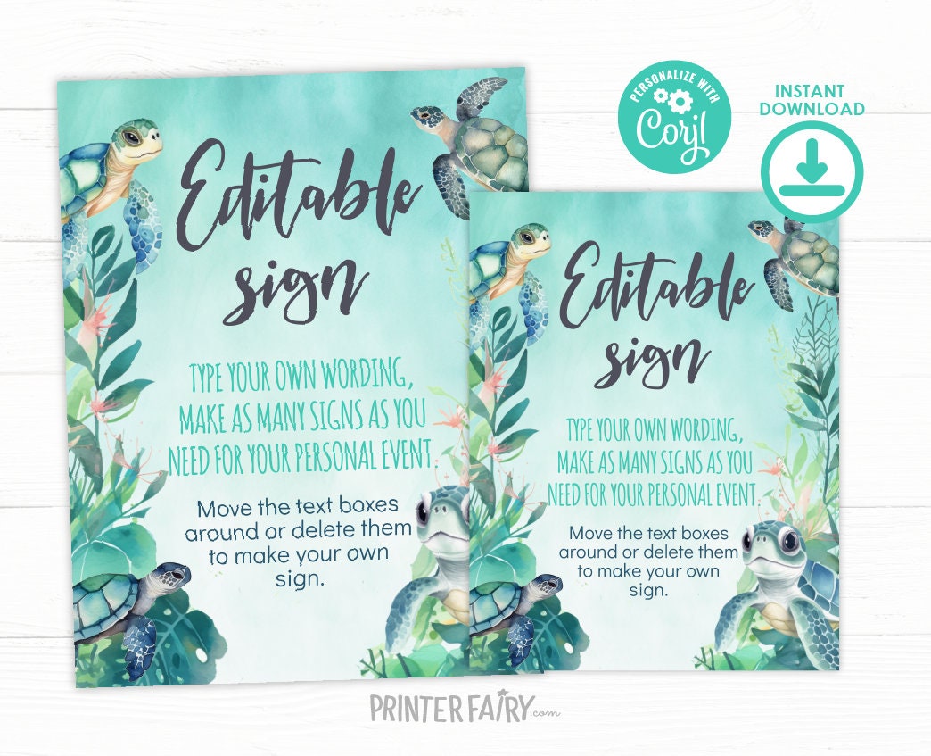 Sea Turtle Birthday Party Sign, Editable Template (Digital Download)