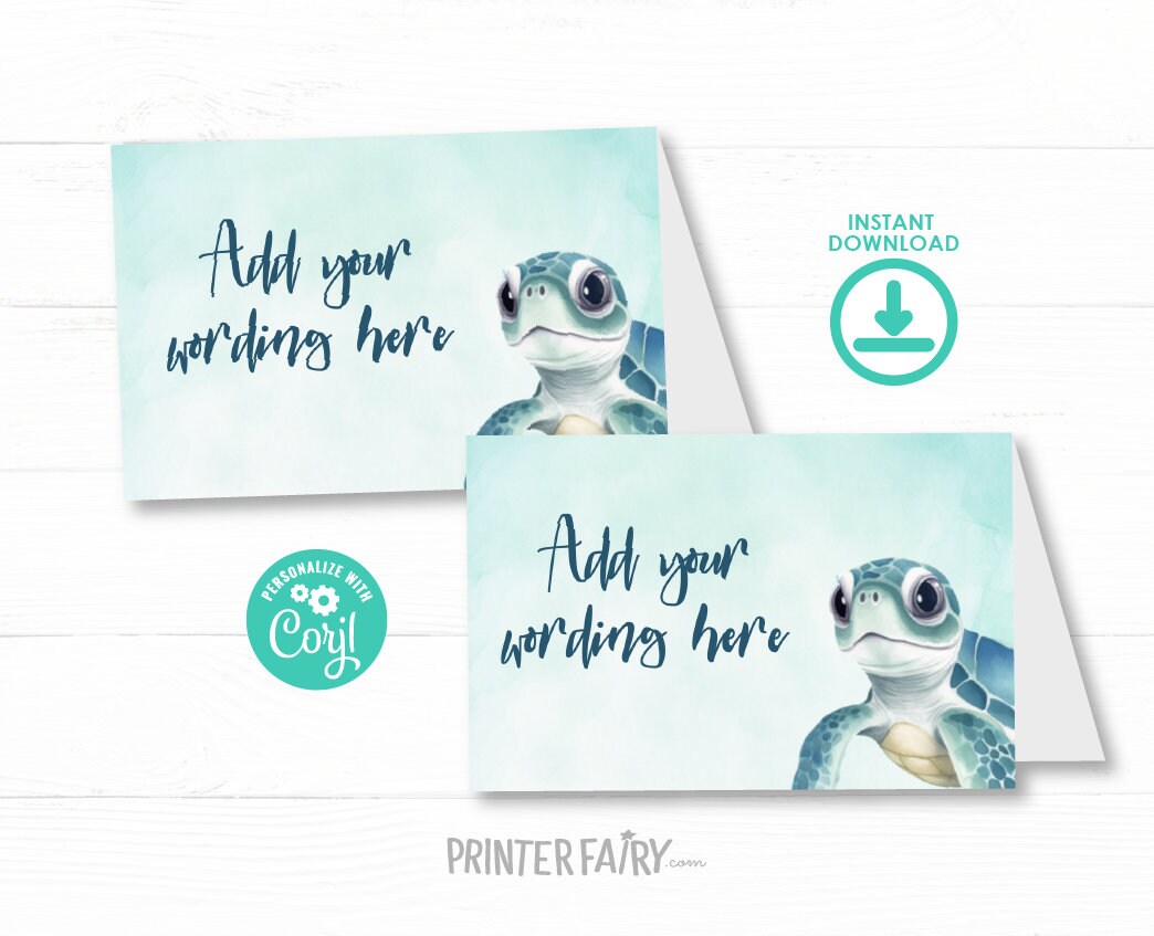 Sea Turtle Birthday Food Tents, Under The Sea Party Place Cards (Instant Download)