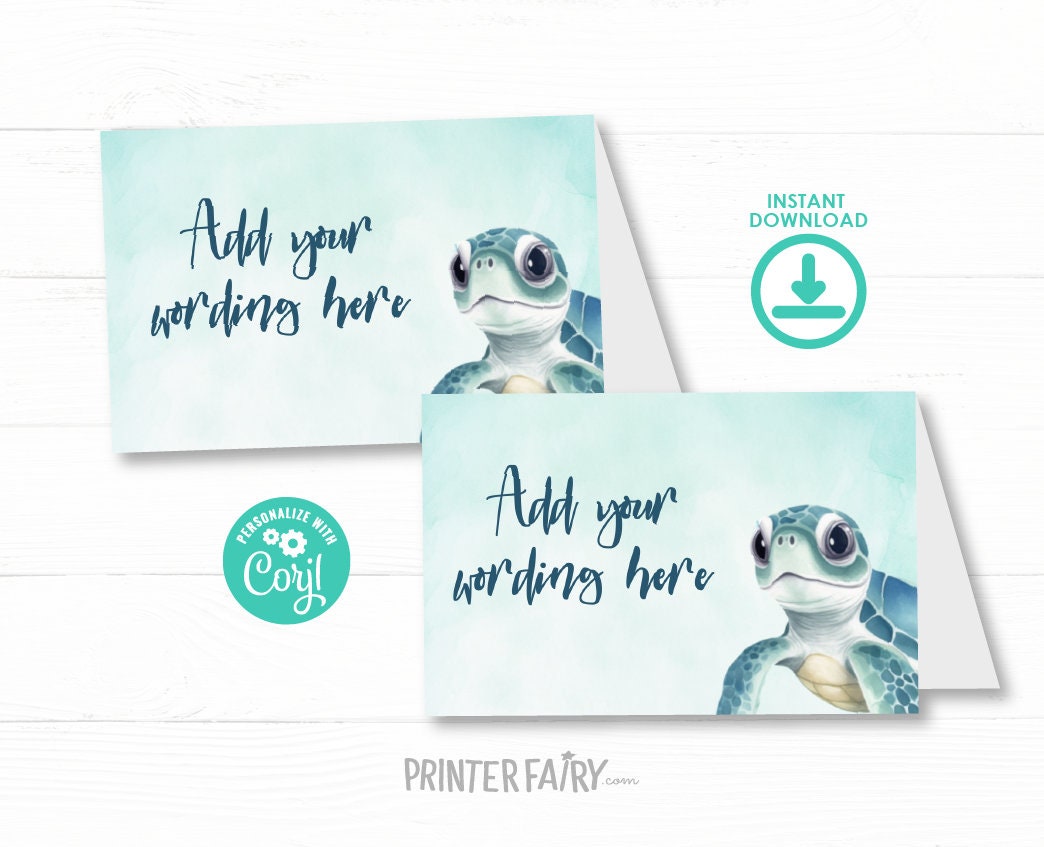 Sea Turtle Birthday Food Tents, Under The Sea Party Place Cards (Instant Download)