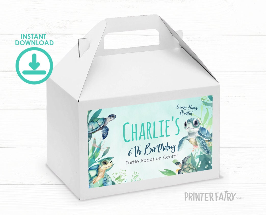 Sea Turtle Birthday Gable Box, Under The Sea Party Favor Template (Instant Download)