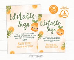 Sweet Orange Birthday Party Editable Sign (Digital Download)