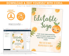 Sweet Orange Birthday Party Editable Sign (Digital Download)