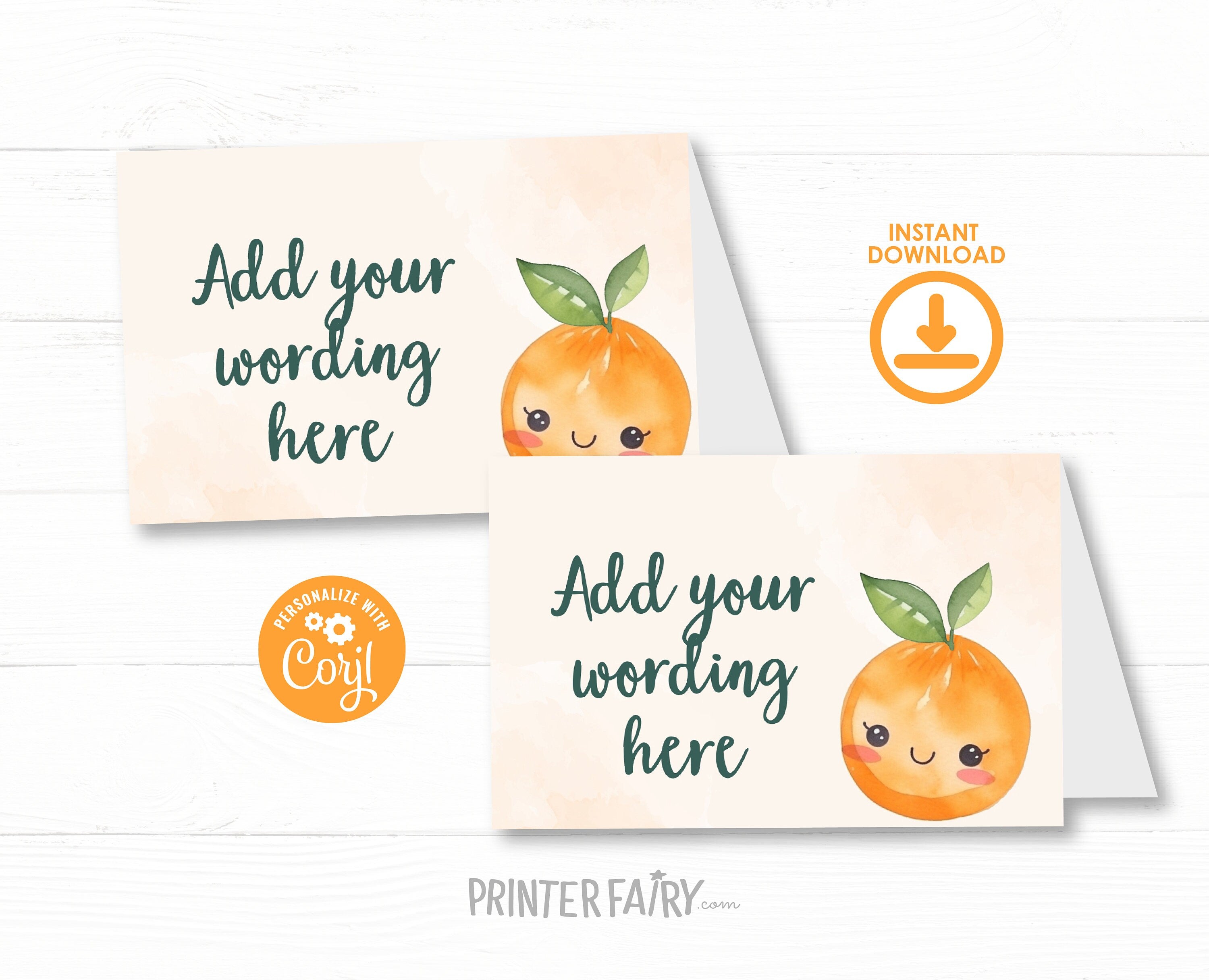 Sweet Orange Birthday Food Tents, Editable Party Decorations (Digital Download)