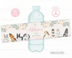 Bunny Water Bottle Label Editable Template to Aadd Your Own Text, INSTANT DOWNLOAD