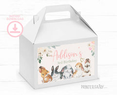 Bunny Party Gable Favor Box Labels, EDITABLE Template, INSTANT DOWNLOAD