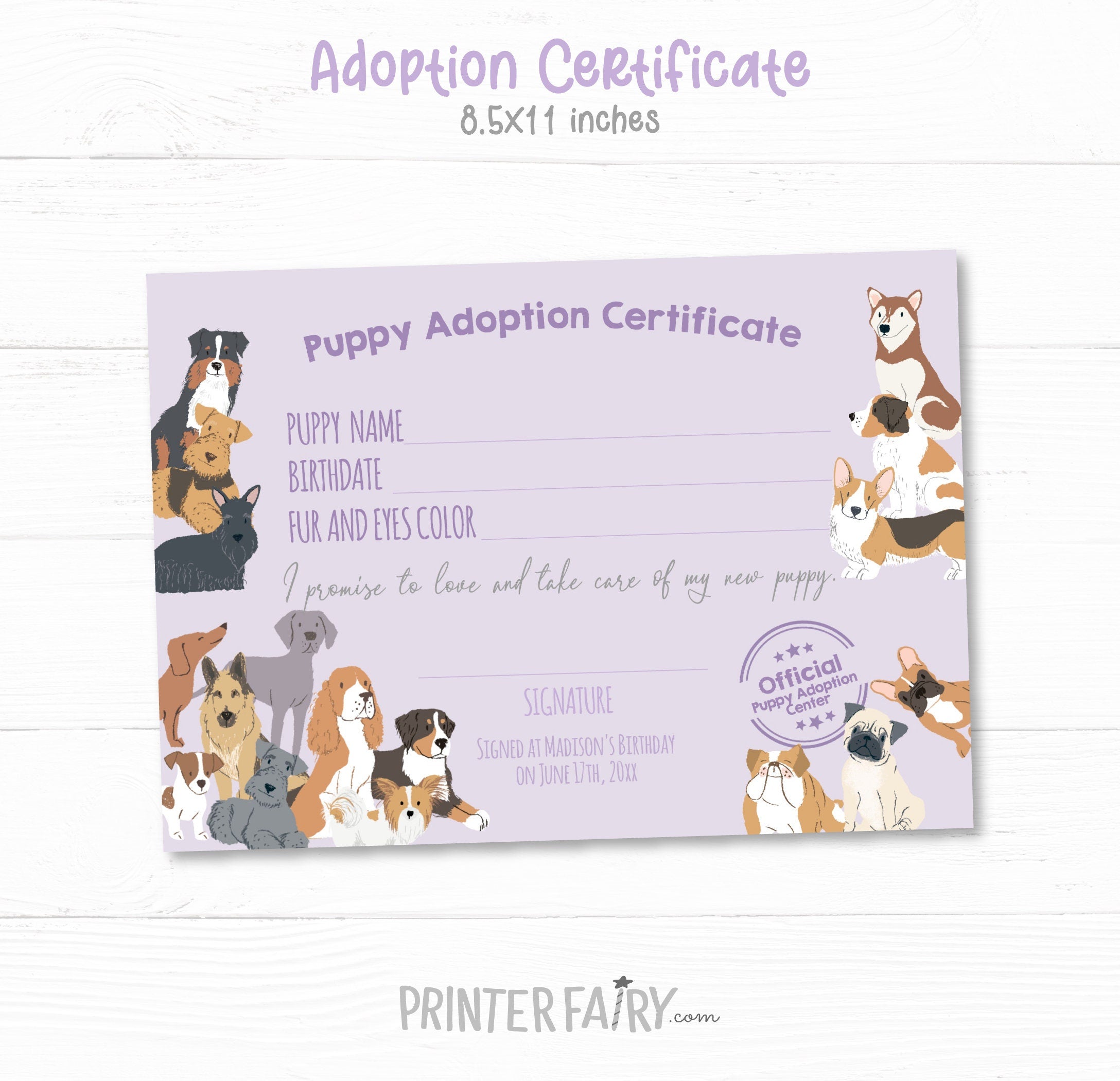 Adopt a Puppy Party Sign, Puppy Adoption Certificate (Instant Download)