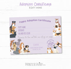 Adopt a Puppy Party Sign, Puppy Adoption Certificate (Instant Download)