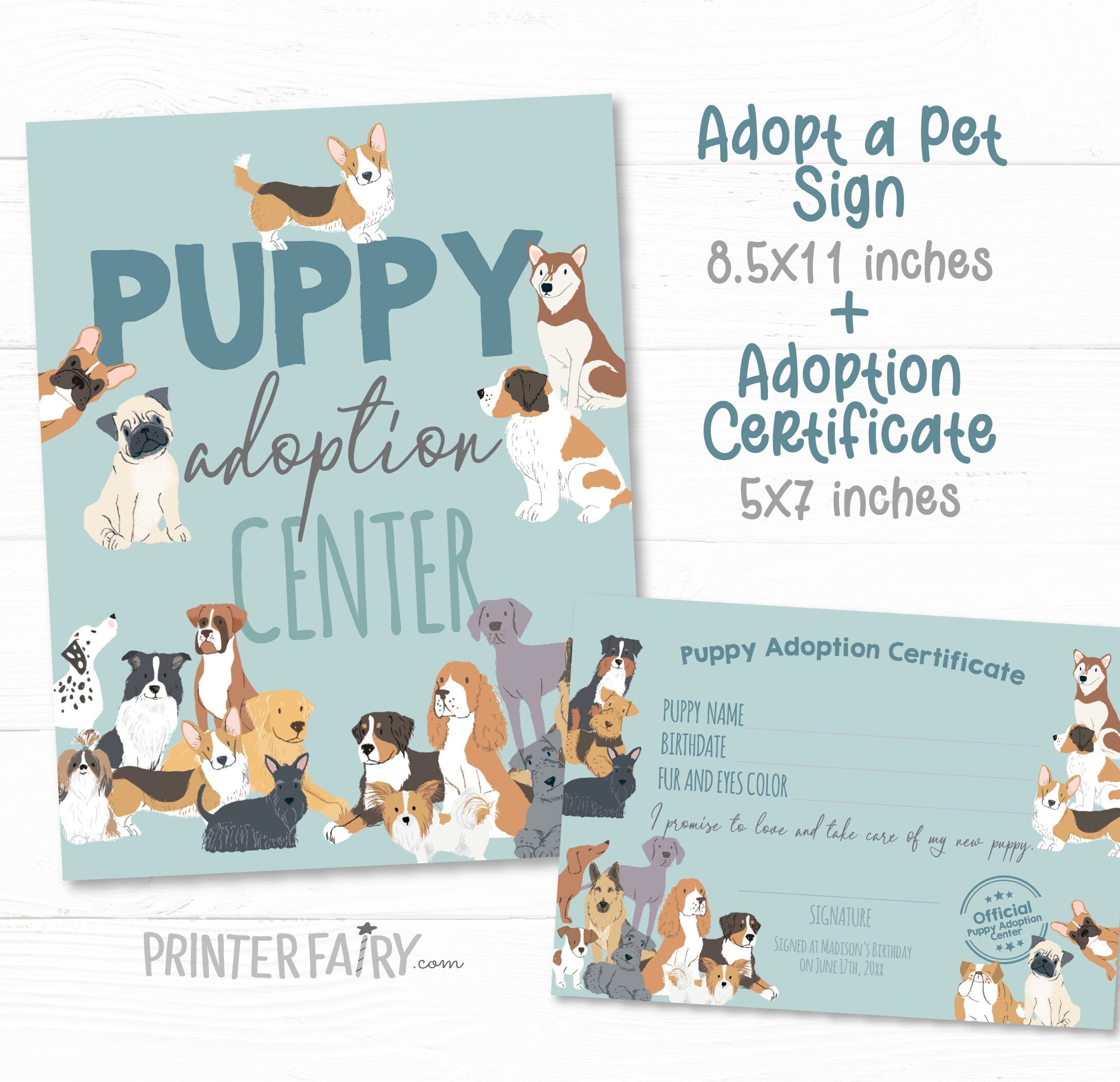 Puppy Adoption Certificate and Sign, Dog Party Decor (Instant Download)