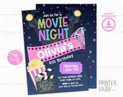 Editable Movie Night Birthday Invitation Template (Digital)