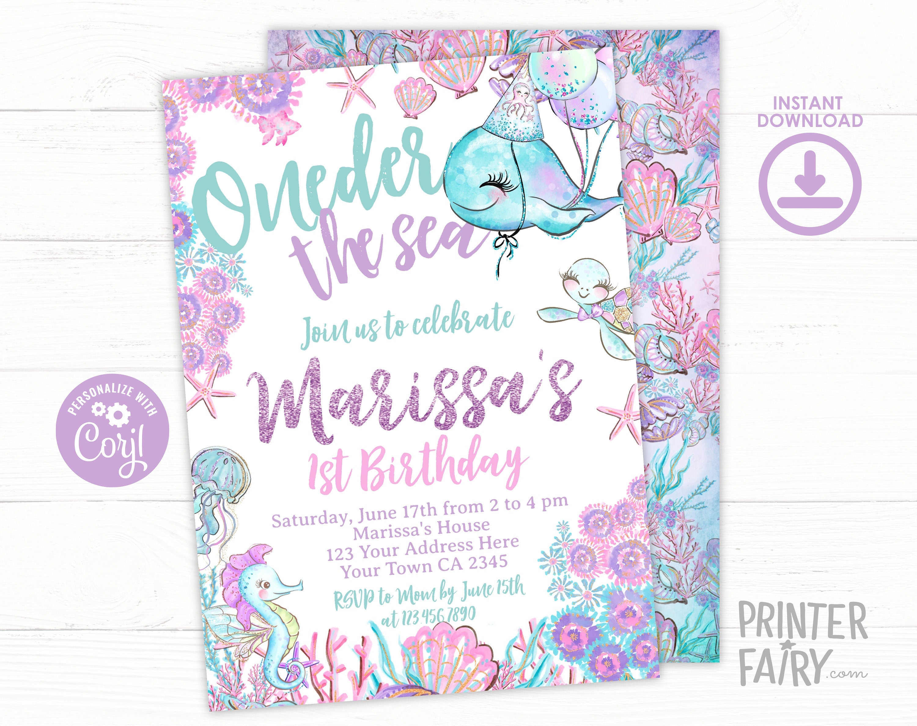 Under The Sea Birthday Invitation, Ocean Party Theme (Editable, Instant Download)